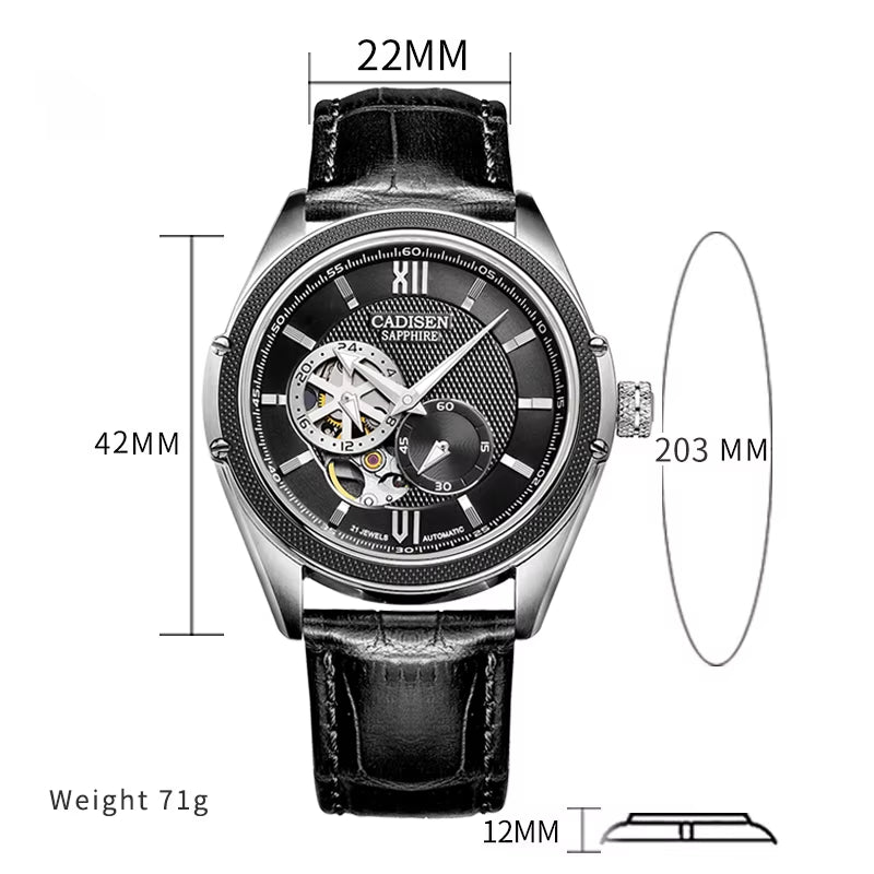 Men Watch Automatic Japan MIYOTA 82S7 MOVT Mechanical Watches Luminous Men Sapphire Glass Skeleton Clock Leather Strap