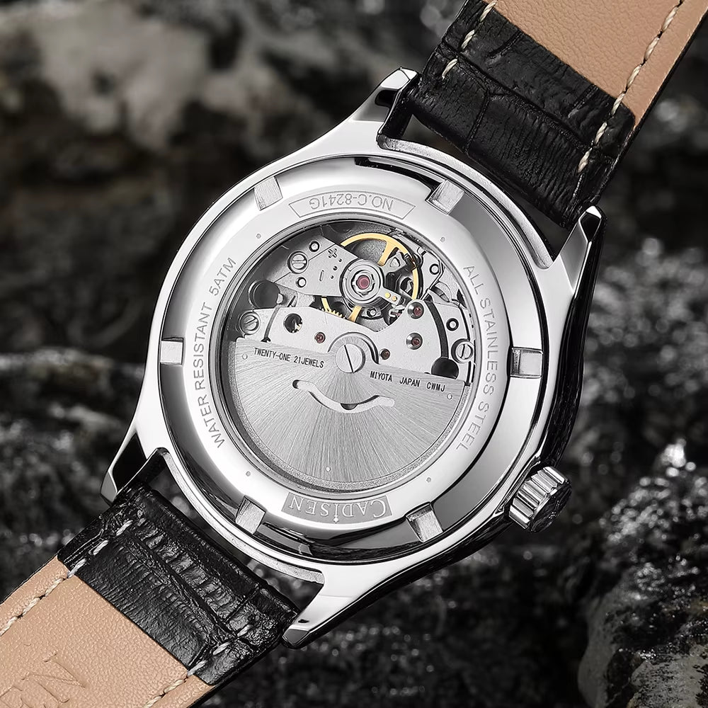 NEW Top Brand Men Mechanical Automatic Watches Leather Strap Sapphire 39Mm Date MIYOTA 8215 Watches Waterproof Men Watch