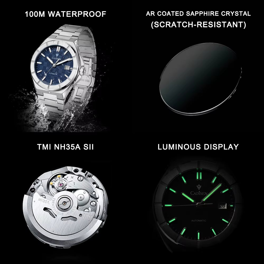 New Mens Watches Business Automatic Watch Men Japan NH35A Mechanical 40MM AR Sapphire 100M Waterproof Wristwatch