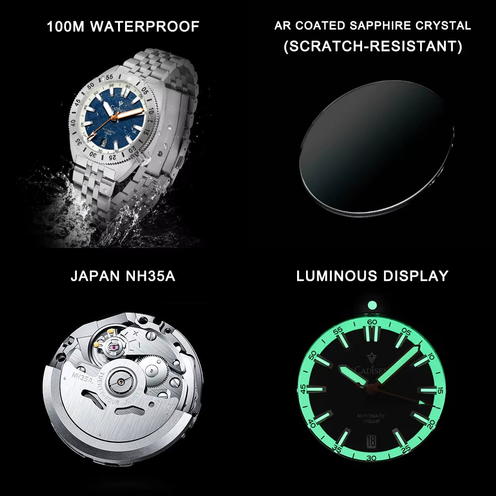 Automatic Mechanical Watch Man Meteorite Dial Business Casual Waterproof Watch NH35A 316L Stainless Steel Men'S Watch