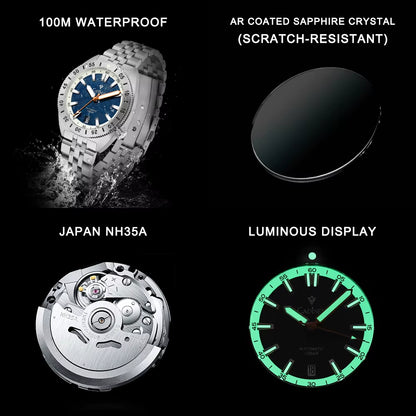 Automatic Mechanical Watch Man Meteorite Dial Business Casual Waterproof Watch NH35A 316L Stainless Steel Men'S Watch