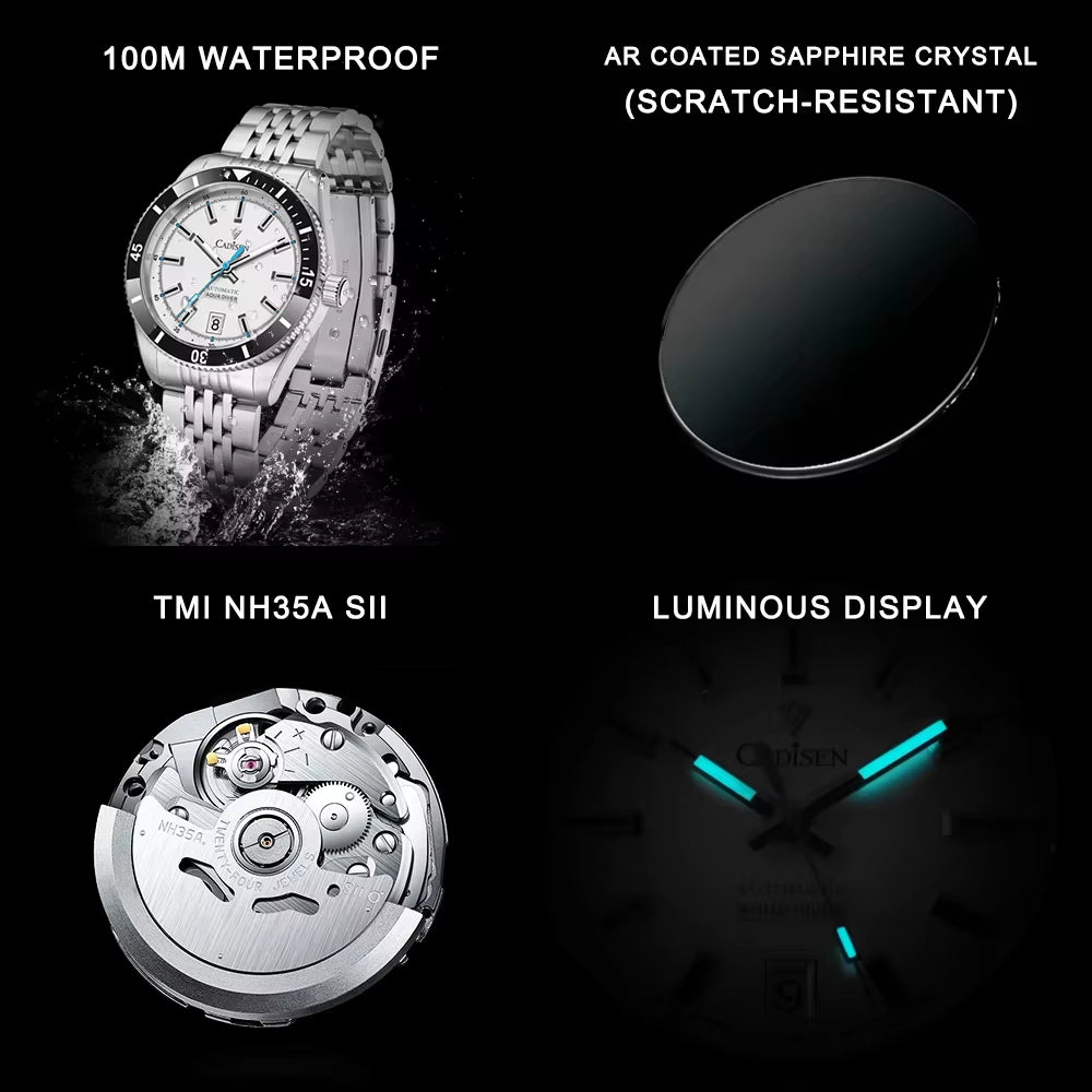 New Men'S Mechanical Wristwatch Japan NH35A Ceramic Bezel Sapphire Crystal 10Bar Waterproof Automatic Watch for Man