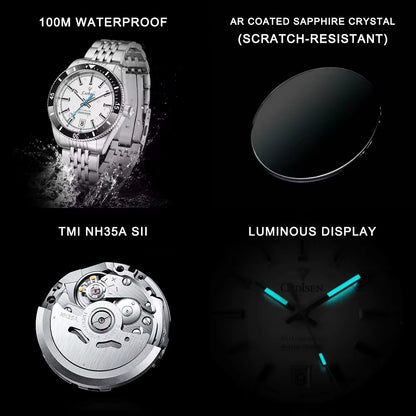 New Men'S Mechanical Wristwatch Japan NH35A Ceramic Bezel Sapphire Crystal 10Bar Waterproof Automatic Watch for Man